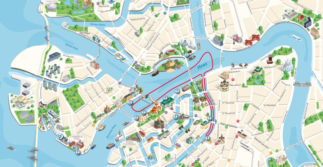 Façades of Saint-Petersburg from the pier Anichkov bridge